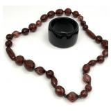 2pc Faceted Bead Necklace & Wide Bangle Bracelet