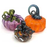 3pc Blown Art Glass Pumpkins