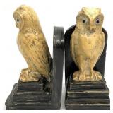 Pair Vintage Chalkware Owl Bookends