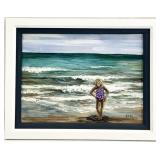 Signed Original Little Girl At Beach Painting