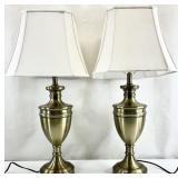 2 Brushed Gold Tone Pedestal Urn Style Lamps