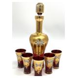 Vintage Italian Hand Painted Glass Decanter Set