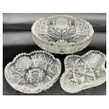 3pc American Brilliant & Czech Cut Glass Bowls