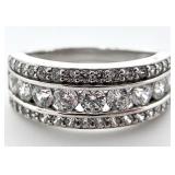 Sterling Silver Clear Stone Channel Ring, Sz 7