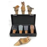 8pc Polished Stone & Carved Wood Bottle Stoppers