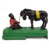 Vtg Cast Iron Boy With Kicking Horse Coin Bank