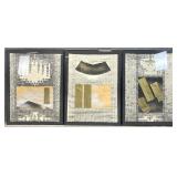 3pc Large Asian Mixed Media Art, Signed