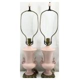 2 Pink Ceramic Pottery Urn Vase Lamps