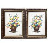 2pc Vintage Signed Floral Still Life Oil Paintings