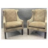 Pair Modern Upholstered Wingback Chairs