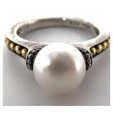 Lagos Sterling Silver 18K Gold Pearl Ring, Sz 7