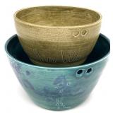2pc Signed Art Pottery Planters