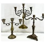 3 Vintage Brass Candelabras