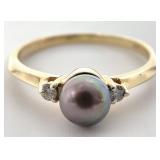10K Gold, Pearl & Diamond Ring, Sz 8