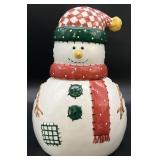 Ceramic Cookie Jar, Hand Stitched Snowman