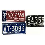 3 Vintage License Plates