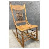 Antique Oak Spindle Press Back Rocking Chair