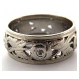 14K Gold Pierced Floral Band Ring, Sz 7
