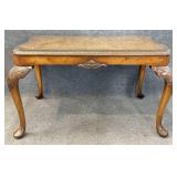 Burl Walnut Carved Knee Coffee Table