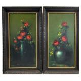 2 Vintage Signed Still Life Floral Oil Paintings