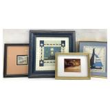 4pc Small Wall Art Prints & Framed Stamps