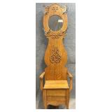 Antique Tiger Oak Hall Tree w/ Bench Seat