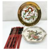 Asian Decorative Plates & Chopsticks