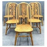 6 Oak Brace Back Dining Chairs