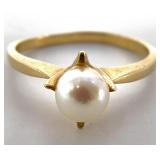 10K Gold & Pearl Solitaire Ring, Sz 6