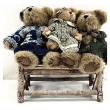 3 Boyd's Bears on Wooden Bench