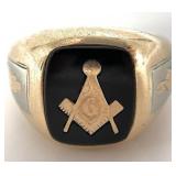 10K Gold Masonic Signet Ring, Sz 10.5