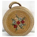 Vintage Woven Raffia Floral Picnic Basket