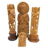 4 Carved Wood Hindu / Buddha Statues