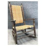 Old Herringbone Woven Rattan Rocking Arm Chair