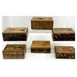 6 Vintage Japanese Wood Inlay Puzzle Boxes