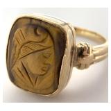 14K Gold Tiger's Eye Cameo Ring, Sz 6