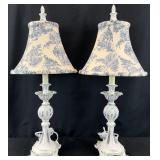 2 Shabby Chic Toile Shade Pineapple Lamps