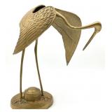 Large Mid Century Brass Crane Figure