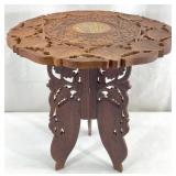 Indian Inlaid Carved Teak Wood Side Table