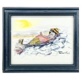 Cool Fish on Beach Watercolor Art Print
