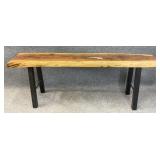 Handmade Live Edge Walnut Wood Bench, Signed