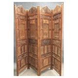 Carved Teak Wood 4-Panel Room Divider Screen
