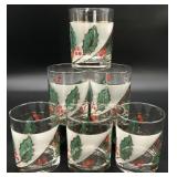 6 Culver Holly Leaf Old Fashioned Glasses