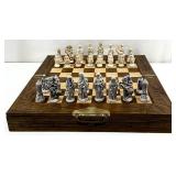 Asian Carved Wood Portable Chess Board