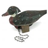 Hand Painted Carved Wood Duck Decoy on Stand