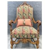 Ornate High Back Walnut Arm Chair