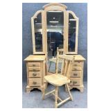 Whitewashed Pine Vanity & Chair