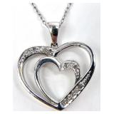 Sterling Silver Double Heart Pendant Necklace