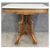 Antique Victorian Eastlake Walnut Marble Top Table