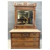 Victorian Marble Top Dresser w/ Mirror